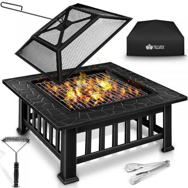 vergeetachtig Zware vrachtwagen Schijnen Vuurschaal met vonkenbescherming grill vuurkorf BBQ vuurkorf grillrooster  tuin