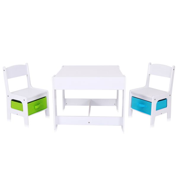 Voorzichtig mannetje Station Baby Vivo- kinderzitgroep- kinderset met multifunctionele tafel en 2 houten  stoelen -met opberglade- met schoolbord--