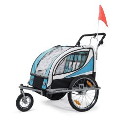 Samax- Fietskar 360 graden draaibaar, 2 in 1 jogger in blauw, zilveren frame