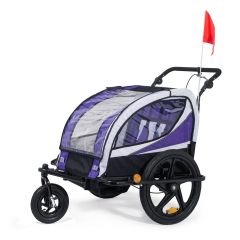 SAMAX 360° draaibare fietskar 2 in1- Jogger - paars - zwart frame- jogger voor 1-2 kinderen-fietsaanhanger