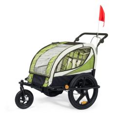 SAMAX 360° draaibare fietskar 2 in1- Jogger - groen- zwart frame- jogger voor 1-2 kinderen-fietsaanhanger