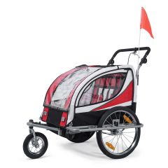  SAMAX 360°- draaibare fietskar 2 in 1 Jogger - rood - zilver frame-fietsaanhanger