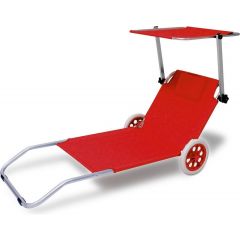 inklapbare strandstoel, "kreta", met wielen, rood, zonnescherm