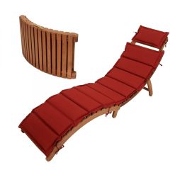 Degamo-ligstoel-ligbed-loungestoel PANAMA met rood kussen -opvouwbaar- acacia geolied--FSC®-gecertificeerd