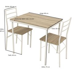 Eetgroep KÖLN, 3 delige eetset, tafel met 2 eetkamerstoelen