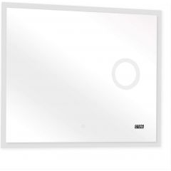 LED badkamer spiegel, dimbaar, met digitale klok, 100 x 80 cm, bluetooth speaker en make-up spiegel