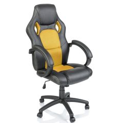 Racing bureaustoel zwart/Geel , gevoerde armleuningen, kantelmechanisme, gasveer SGS getest