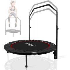 Physionics- Fitness trampoline - diameter 101 cm, in hoogte verstelbare handgreep, tot 150 kg, inklapbaar - mini-trampoline, aerobic trampoline voor volwassenen en kinderen, indoor, jumper, rebounder, rood