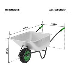 TIMBERTECH- Kruiwagen Groen, verzinkt met luchtbanden, 100 liter, tot 210 kg