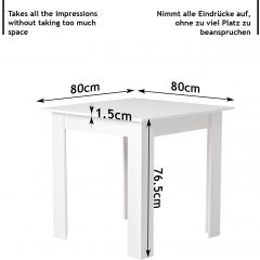 MIADOMODO- Vierkante eettafel, 80 x 80 x 76,5 cm, wit, voor 4 personen