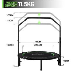 Physionics- Fitness trampoline - diameter 101 cm, in hoogte verstelbare handgreep, tot 150 kg, inklapbaar - mini-trampoline, aerobic trampoline voor volwassenen en kinderen, indoor, jumper, rebounder, groen