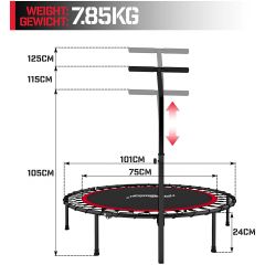 Physionics- Fitness trampoline - diameter 101 cm, in hoogte verstelbare handgreep, tot 120 kg, inklapbaar - mini-trampoline, aerobic trampoline voor volwassenen en kinderen, jumper, rebounder, rood