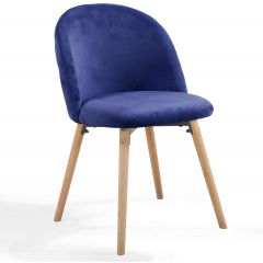 MIADOMODO-8 eetkamerstoelen - koningsblauw - zitting fluweel- gestoffeerd- poten beukenhout, met rugleuning - vintage keukenstoel, retro stoel, woonkamerstoel