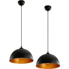 ago® Hanglamp, set van 2 stuks, led, Ø 30 cm, E27, ijzer, in industrieel vintage design, voor eetkamer, slaapkamer, woonkamer, keuken, zwart-goud - plafondlamp, hanglamp, hanglamp