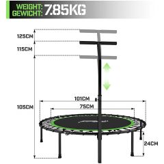 Physionics- Fitness trampoline - diameter 101 cm, in hoogte verstelbare handgreep, tot 120 kg, inklapbaar - mini-trampoline, aerobic trampoline voor volwassenen en kinderen, jumper, rebounder, groen