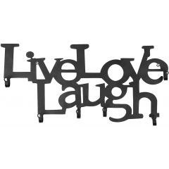 MIADOMODO- Live, Love, Love, Laugh, metalen wandkapstok met 6 haken, 48 x 23 x 3 cm
