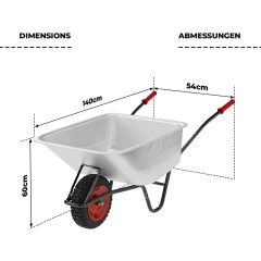 TIMBERTECH- Kruiwagen Rood, verzinkt met luchtbanden, 100 liter, tot 210 kg