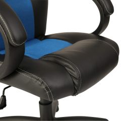 Racing bureaustoel Zwart/lichtblauw , gevoerde armleuningen, kantelmechanisme, gasveer SGS getest