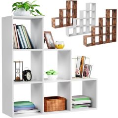 MIADOMODO- opbergrek- roomdivider- wit- 6 vakken-voor woonkamer- stabiel - vrijstaand- trapvormig rek- boekenkast-staand rek 