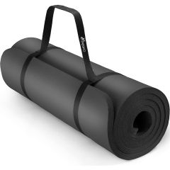 Yoga mat zwart 1,5 cm dik, fitnessmat, pilates, aerobics