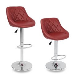 Barkrukken Wijnrood, 2-delige set, 60-80 cm verstelbaar, 360 graden vrij draaibaar