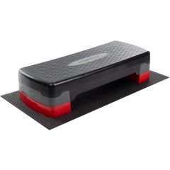 ScSPORTS Aerobic Step, fitness step, in hoogte verstelbaar, met mat, zwart/rood/grijs, 68 x 28 x 10/15 cm