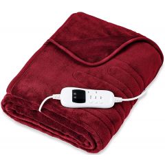 Elektrische deken, wijnrood, verwarmde deken, XXL verwarmingsdeken, 200 x 180 cm, automatisch uitschakelen