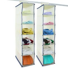 2 x Hangrek met 10 vakken, organizer, opvouwbaar, kledingkast inzet Beige-Blauw