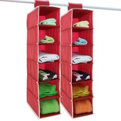 2 x Hangrek met 10 vakken, organizer, opvouwbaar, kledingkast inzet Rood-Wit
