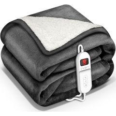 Sinnlein- Elektrische deken met automatische uitschakeling, antraciet, 200 x 180 cm, warmtedeken met 9 temperatuurniveaus, knuffeldeken, wasbaar