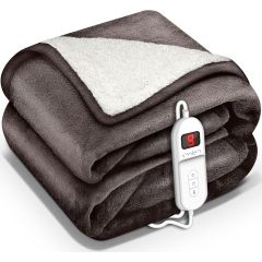 Sinnlein- Elektrische deken met automatische uitschakeling, bruin, 200 x 180 cm, warmtedeken met 9 temperatuurniveaus, knuffeldeken, wasbaar