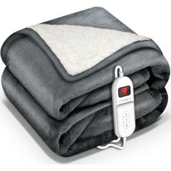 Sinnlein- Elektrische deken met automatische uitschakeling, donkergrijs, 200 x 180 cm, warmtedeken met 9 temperatuurniveaus, knuffeldeken, wasbaar