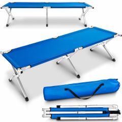 Tresko-XL campingbed- blauw- 210cm-veldbed-ligbed- logeerbed- opklapbed -150kg 