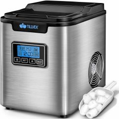 Tillvex ijsblokjesmachine RVS zilver 12 kg - 24 uur | IJsblokjesmaker met timer en watertank van 2,2 liter | IJsmaker LCD-display en zelfreinigende functie | 3 maten ijsblokjes