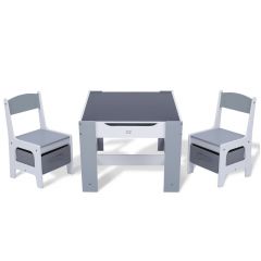 Baby Vivo kinderzitgroep Maurice, grijs, met multifunctionele tafel en 2 houten stoelen