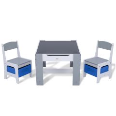 Baby Vivo kinderzitgroep Maurice, blauw, met multifunctionele tafel en 2 houten stoelen