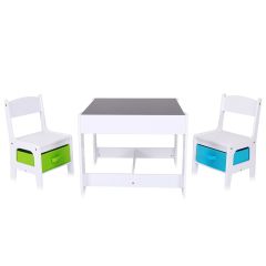Baby Vivo- kinderzitgroep- kinderset met multifunctionele tafel en 2 houten stoelen -met opberglade- met schoolbord-- Max