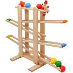 Infantastic- knikkerbaan van hout - beukenhout, incl. 6 rollende elementen van theehout, gekleurd - knikkerbaan, rollenbaan, houten ballenbaan, motorisch speelgoed voor kinderen en baby's vanaf 1 jaar
