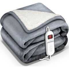 Sinnlein- Elektrische deken met automatische uitschakeling, lichtgrijs, 180x130 cm, warmtedeken met 9 temperatuurniveaus, knuffeldeken, wasbaar