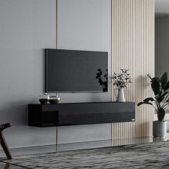 Makika- TV meubel, hoogglans zwart, zowel zwevend als op pootjes te plaatsen