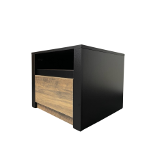 Nachtkastje Nero - modern design - met lade- open vak - zwart/eiken- black/oak- 50 x 46 x 40cm