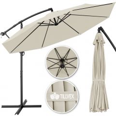 Tillvex Parasol Ø 3m beige-zweefparasol -hangparasol- vrijhangende parasol- tuinparasol- slinger-balkon- aluminium-kantelbaar