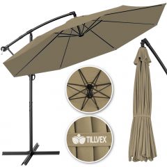 Tillvex Parasol Ø 3m bruin-zweefparasol -hangparasol- vrijhangende parasol- tuinparasol- slinger-balkon- aluminium-kantelbaar