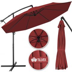 Tillvex Parasol Ø 3m rood- -zweefparasol -hangparasol- vrijhangende parasol- tuinparasol- slinger-balkon- aluminium-kantelbaar