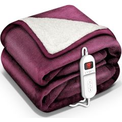 Sinnlein- Elektrische deken met automatische uitschakeling, rood, 180x130 cm, warmtedeken met 9 temperatuurniveaus, knuffeldeken, wasbaar