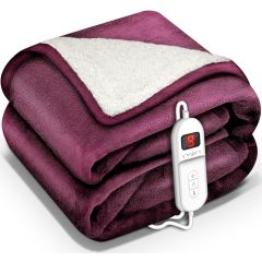 Sinnlein- Elektrische deken met automatische uitschakeling, rood, 160x120 cm, warmtedeken met 9 temperatuurniveaus, knuffeldeken, wasbaar