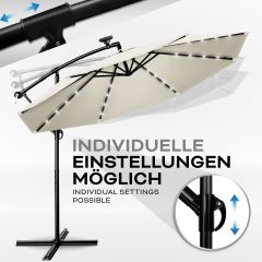 Tillvex - Parasol LED Solar Ø 3m, Beige vrijdragende parasol balkon tuinparasol slinger aluminium
