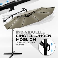 Tillvex - Parasol LED Solar Ø 3m, Bruin vrijdragende parasol balkon tuinparasol slinger aluminium