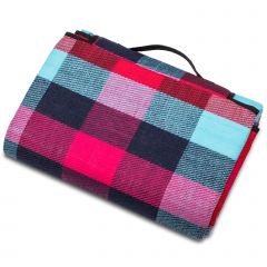 Picknickdeken, lichtblauw-rood-bordeaux, ruit motief, picknickkleed, 195 x 150 m, waterdicht, campingdeken, outdoor plaid, stranddeken