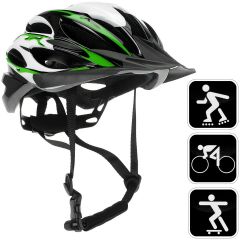 Fietshelm groen/zwart/wit, sporthelm, skatehelm